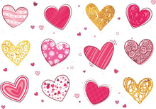 Charger l&#39;image dans la galerie, Feuille de stickers repositionnable MyGomet comprenant 12 cœurs de différentes couleurs, roses, rouges ou dorées