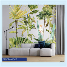 Charger l&#39;image dans la galerie, Décor panoramique de motif Jungle représentant des plantes tropicales et des animaux comme des perroquets